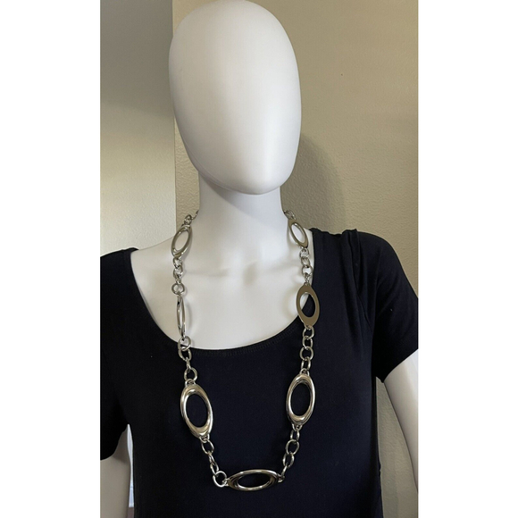 FOSSIL VTG Polished Silver Tone 34”-45” Oval Link Chunky Retro Belt/Necklace - Picture 3 of 6